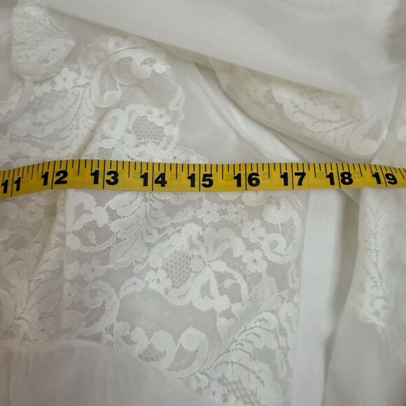 VTG Shadowline Peignoir Set Bridal Medium White Gown Nylon Double Chiffon Pearls - Picture 7 of 16